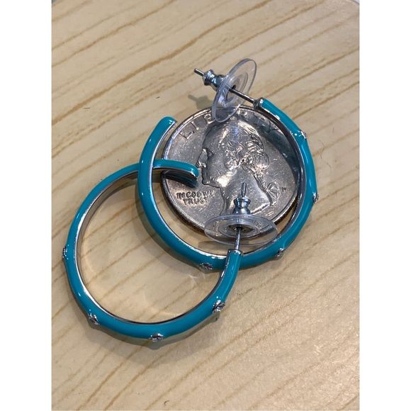 Turquoise and Crystal Hoop Earrings #sparkle #hoop earrings #turquoise - Picture 3 of 4